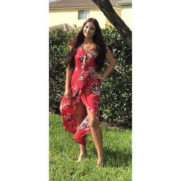 Angie Floral Maxi Romper, Red - Picture 2 of 4